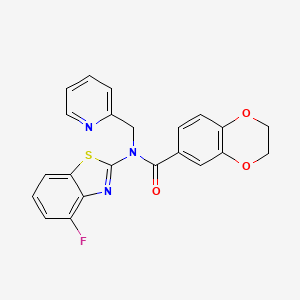 molecular formula C22H16FN3O3S B2961533 N-(4-fluoro-1,3-benzothiazol-2-yl)-N-[(pyridin-2-yl)methyl]-2,3-dihydro-1,4-benzodioxine-6-carboxamide CAS No. 899735-40-1