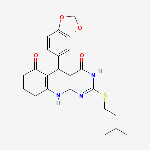 5-(benzo[d][1,3]dioxol-5-yl)-2-(isopentylthio)-7,8,9,10-tetrahydropyrimido[4,5-b]quinoline-4,6(3H,5H)-dione