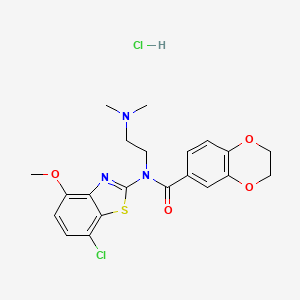 molecular formula C21H23Cl2N3O4S B2961608 N-(7-CHLORO-4-METHOXY-1,3-BENZOTHIAZOL-2-YL)-N-[2-(DIMETHYLAMINO)ETHYL]-2,3-DIHYDRO-1,4-BENZODIOXINE-6-CARBOXAMIDE HYDROCHLORIDE CAS No. 1177698-26-8