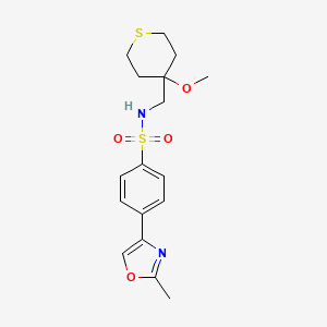 molecular formula C17H22N2O4S2 B2961620 N-((4-methoxytetrahydro-2H-thiopyran-4-yl)methyl)-4-(2-methyloxazol-4-yl)benzenesulfonamide CAS No. 2034400-34-3