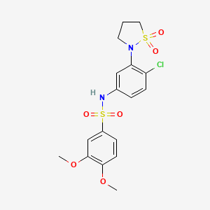 molecular formula C17H19ClN2O6S2 B2961625 N-(4-chloro-3-(1,1-dioxidoisothiazolidin-2-yl)phenyl)-3,4-dimethoxybenzenesulfonamide CAS No. 946343-34-6