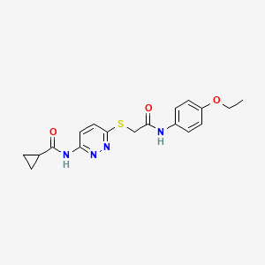 molecular formula C18H20N4O3S B2961635 N-(6-((2-((4-ethoxyphenyl)amino)-2-oxoethyl)thio)pyridazin-3-yl)cyclopropanecarboxamide CAS No. 1021075-60-4