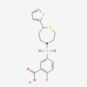 molecular formula C16H16FNO4S3 B2961663 2-Fluoro-5-((7-(thiophen-2-yl)-1,4-thiazepan-4-yl)sulfonyl)benzoic acid CAS No. 1704560-56-4