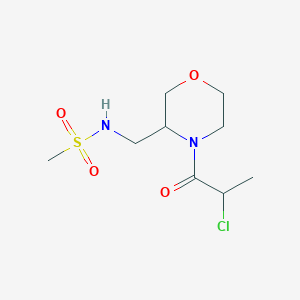 molecular formula C9H17ClN2O4S B2961710 N-[[4-(2-Chloropropanoyl)morpholin-3-yl]methyl]methanesulfonamide CAS No. 2411224-25-2