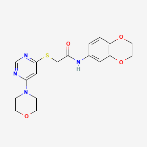 molecular formula C18H20N4O4S B2961712 N-(2,3-dihydrobenzo[b][1,4]dioxin-6-yl)-2-((6-morpholinopyrimidin-4-yl)thio)acetamide CAS No. 1203168-53-9