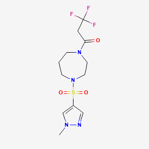 molecular formula C12H17F3N4O3S B2961720 3,3,3-trifluoro-1-(4-((1-methyl-1H-pyrazol-4-yl)sulfonyl)-1,4-diazepan-1-yl)propan-1-one CAS No. 1904406-45-6