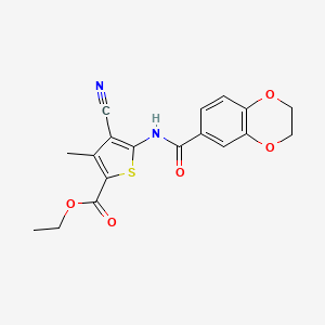 molecular formula C18H16N2O5S B2961759 ETHYL 4-CYANO-5-(2,3-DIHYDRO-1,4-BENZODIOXINE-6-AMIDO)-3-METHYLTHIOPHENE-2-CARBOXYLATE CAS No. 461422-41-3