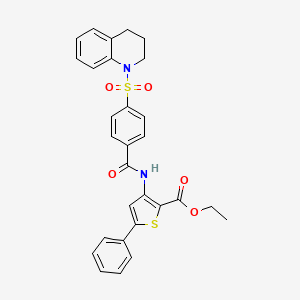 molecular formula C29H26N2O5S2 B2961788 ethyl 5-phenyl-3-[4-(1,2,3,4-tetrahydroquinoline-1-sulfonyl)benzamido]thiophene-2-carboxylate CAS No. 391866-77-6