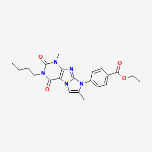 molecular formula C22H25N5O4 B2961810 ethyl 4-{3-butyl-1,7-dimethyl-2,4-dioxo-1H,2H,3H,4H,8H-imidazo[1,2-g]purin-8-yl}benzoate CAS No. 877644-22-9