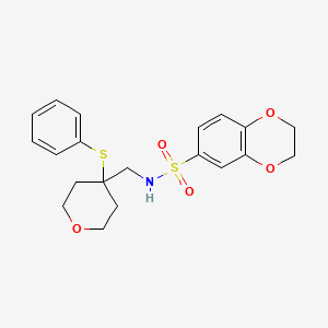 molecular formula C20H23NO5S2 B2961829 N-((4-(phenylthio)tetrahydro-2H-pyran-4-yl)methyl)-2,3-dihydrobenzo[b][1,4]dioxine-6-sulfonamide CAS No. 1798015-57-2
