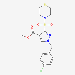 molecular formula C16H18ClN3O4S2 B2961917 methyl 1-(4-chlorobenzyl)-3-(thiomorpholinosulfonyl)-1H-pyrazole-4-carboxylate CAS No. 1251573-74-6