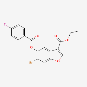 molecular formula C19H14BrFO5 B2961941 ETHYL 6-BROMO-5-(4-FLUOROBENZOYLOXY)-2-METHYL-1-BENZOFURAN-3-CARBOXYLATE CAS No. 384376-98-1