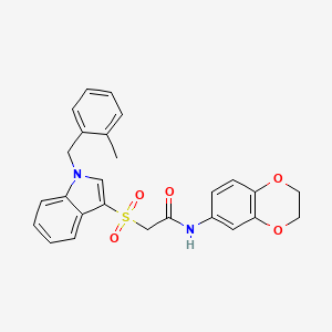 molecular formula C26H24N2O5S B2961944 N-(2,3-dihydrobenzo[b][1,4]dioxin-6-yl)-2-((1-(2-methylbenzyl)-1H-indol-3-yl)sulfonyl)acetamide CAS No. 850932-90-0