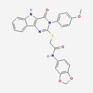 molecular formula C26H20N4O5S B2961953 N-(2H-1,3-benzodioxol-5-yl)-2-{[3-(4-methoxyphenyl)-4-oxo-3H,4H,5H-pyrimido[5,4-b]indol-2-yl]sulfanyl}acetamide CAS No. 536707-48-9
