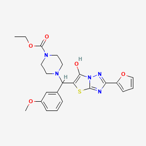 molecular formula C23H25N5O5S B2962050 ethyl 4-{[2-(furan-2-yl)-6-hydroxy-[1,2,4]triazolo[3,2-b][1,3]thiazol-5-yl](3-methoxyphenyl)methyl}piperazine-1-carboxylate CAS No. 887222-59-5