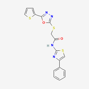 molecular formula C17H12N4O2S3 B2962052 N-(4-phenylthiazol-2-yl)-2-((5-(thiophen-2-yl)-1,3,4-oxadiazol-2-yl)thio)acetamide CAS No. 850937-35-8
