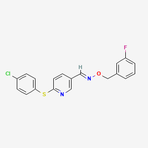molecular formula C19H14ClFN2OS B2962076 6-[(4-chlorophenyl)sulfanyl]nicotinaldehyde O-(3-fluorobenzyl)oxime CAS No. 338967-04-7