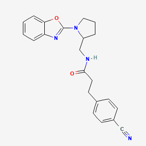molecular formula C22H22N4O2 B2962108 N-((1-(benzo[d]oxazol-2-yl)pyrrolidin-2-yl)methyl)-3-(4-cyanophenyl)propanamide CAS No. 1795416-65-7
