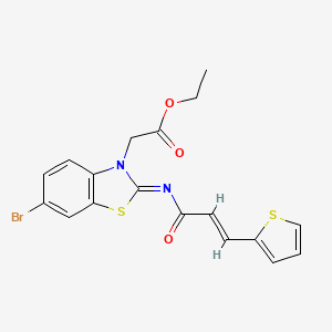 molecular formula C18H15BrN2O3S2 B2962153 ethyl 2-((Z)-6-bromo-2-(((E)-3-(thiophen-2-yl)acryloyl)imino)benzo[d]thiazol-3(2H)-yl)acetate CAS No. 865247-11-6