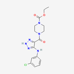 molecular formula C16H19ClN6O3 B2962188 ethyl 4-({5-[(3-chlorophenyl)amino]-1H-1,2,3-triazol-4-yl}carbonyl)piperazine-1-carboxylate CAS No. 1291870-85-3