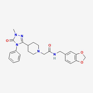 molecular formula C24H27N5O4 B2962209 N-(benzo[d][1,3]dioxol-5-ylmethyl)-2-(4-(1-methyl-5-oxo-4-phenyl-4,5-dihydro-1H-1,2,4-triazol-3-yl)piperidin-1-yl)acetamide CAS No. 1396874-81-9
