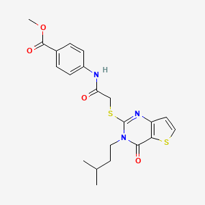 molecular formula C21H23N3O4S2 B2962256 methyl 4-(2-{[3-(3-methylbutyl)-4-oxo-3H,4H-thieno[3,2-d]pyrimidin-2-yl]sulfanyl}acetamido)benzoate CAS No. 1252825-08-3