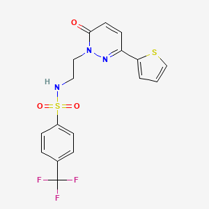 molecular formula C17H14F3N3O3S2 B2962293 N-(2-(6-oxo-3-(thiophen-2-yl)pyridazin-1(6H)-yl)ethyl)-4-(trifluoromethyl)benzenesulfonamide CAS No. 946341-75-9