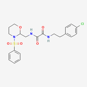 molecular formula C21H24ClN3O5S B2962307 N-{[3-(benzenesulfonyl)-1,3-oxazinan-2-yl]methyl}-N'-[2-(4-chlorophenyl)ethyl]ethanediamide CAS No. 872881-11-3