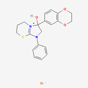 molecular formula C20H21BrN2O3S B2962372 3-(2,3-dihydrobenzo[b][1,4]dioxin-6-yl)-3-hydroxy-1-phenyl-3,5,6,7-tetrahydro-2H-imidazo[2,1-b][1,3]thiazin-1-ium bromide CAS No. 475158-19-1