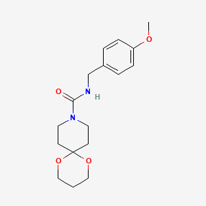 molecular formula C17H24N2O4 B2962425 N-[(4-methoxyphenyl)methyl]-1,5-dioxa-9-azaspiro[5.5]undecane-9-carboxamide CAS No. 1351633-52-7