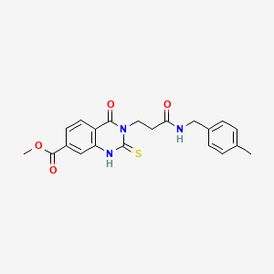 molecular formula C21H21N3O4S B2962452 methyl 3-(2-{[(4-methylphenyl)methyl]carbamoyl}ethyl)-4-oxo-2-sulfanylidene-1,2,3,4-tetrahydroquinazoline-7-carboxylate CAS No. 946330-08-1