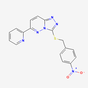 molecular formula C17H12N6O2S B2962478 3-((4-Nitrobenzyl)thio)-6-(pyridin-2-yl)-[1,2,4]triazolo[4,3-b]pyridazine CAS No. 894056-08-7