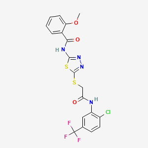 molecular formula C19H14ClF3N4O3S2 B2962519 N-(5-((2-((2-chloro-5-(trifluoromethyl)phenyl)amino)-2-oxoethyl)thio)-1,3,4-thiadiazol-2-yl)-2-methoxybenzamide CAS No. 392299-05-7