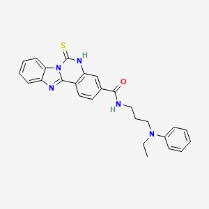 molecular formula C26H25N5OS B2962520 N-{3-[ethyl(phenyl)amino]propyl}-9-sulfanylidene-8,10,17-triazatetracyclo[8.7.0.0^{2,7}.0^{11,16}]heptadeca-1(17),2,4,6,11(16),12,14-heptaene-5-carboxamide CAS No. 688792-50-9