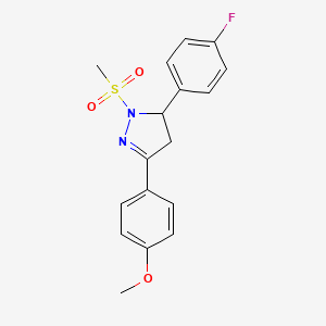 molecular formula C17H17FN2O3S B2962532 5-(4-fluorophenyl)-3-(4-methoxyphenyl)-1-(methylsulfonyl)-4,5-dihydro-1H-pyrazole CAS No. 442650-26-2