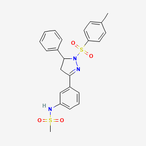 molecular formula C23H23N3O4S2 B2962536 N-(3-(5-phenyl-1-tosyl-4,5-dihydro-1H-pyrazol-3-yl)phenyl)methanesulfonamide CAS No. 851782-62-2