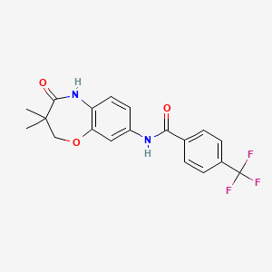 molecular formula C19H17F3N2O3 B2962547 N-(3,3-dimethyl-4-oxo-2,3,4,5-tetrahydro-1,5-benzoxazepin-8-yl)-4-(trifluoromethyl)benzamide CAS No. 921810-66-4
