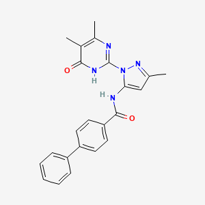 molecular formula C23H21N5O2 B2962572 N-(1-(4,5-dimethyl-6-oxo-1,6-dihydropyrimidin-2-yl)-3-methyl-1H-pyrazol-5-yl)-[1,1'-biphenyl]-4-carboxamide CAS No. 1004680-46-9