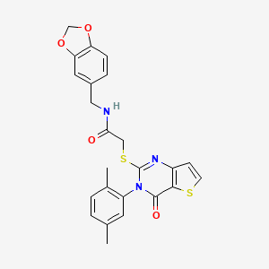 molecular formula C24H21N3O4S2 B2962578 N-(1,3-benzodioxol-5-ylmethyl)-2-{[3-(2,5-dimethylphenyl)-4-oxo-3,4-dihydrothieno[3,2-d]pyrimidin-2-yl]sulfanyl}acetamide CAS No. 1291862-87-7