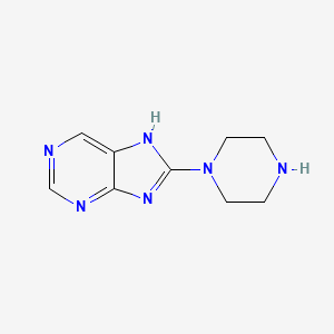molecular formula C9H12N6 B2962580 8-piperazin-1-yl-7H-purine CAS No. 2416231-58-6