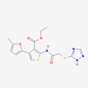 molecular formula C16H16N4O4S2 B2962598 ethyl 4-(5-methylfuran-2-yl)-2-[2-(1H-1,2,4-triazol-3-ylsulfanyl)acetamido]thiophene-3-carboxylate CAS No. 690646-84-5
