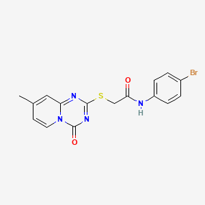 molecular formula C16H13BrN4O2S B2962607 N-(4-bromophenyl)-2-({8-methyl-4-oxo-4H-pyrido[1,2-a][1,3,5]triazin-2-yl}sulfanyl)acetamide CAS No. 896336-25-7