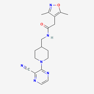 molecular formula C18H22N6O2 B2962636 N-((1-(3-cyanopyrazin-2-yl)piperidin-4-yl)methyl)-2-(3,5-dimethylisoxazol-4-yl)acetamide CAS No. 1797726-25-0