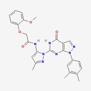 molecular formula C26H25N7O4 B2962654 N-(1-(1-(3,4-dimethylphenyl)-4-oxo-4,5-dihydro-1H-pyrazolo[3,4-d]pyrimidin-6-yl)-3-methyl-1H-pyrazol-5-yl)-2-(2-methoxyphenoxy)acetamide CAS No. 1171239-54-5