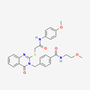 molecular formula C28H28N4O5S B2962748 N-(2-methoxyethyl)-4-{[2-({[(4-methoxyphenyl)carbamoyl]methyl}sulfanyl)-4-oxo-3,4-dihydroquinazolin-3-yl]methyl}benzamide CAS No. 1115360-62-7