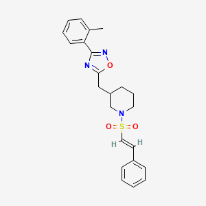 molecular formula C23H25N3O3S B2962792 (E)-5-((1-(styrylsulfonyl)piperidin-3-yl)methyl)-3-(o-tolyl)-1,2,4-oxadiazole CAS No. 1706519-28-9