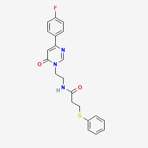molecular formula C21H20FN3O2S B2962809 N-(2-(4-(4-氟苯基)-6-氧代嘧啶-1(6H)-基)乙基)-3-(苯硫基)丙酰胺 CAS No. 1351630-60-8