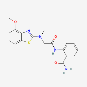 molecular formula C18H18N4O3S B2962826 2-(2-((4-甲氧基苯并[d]噻唑-2-基)(甲基)氨基)乙酰氨基)苯甲酰胺 CAS No. 1396853-89-6