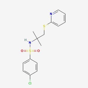 molecular formula C15H17ClN2O2S2 B2962837 4-Chloro-N-[1,1-dimethyl-2-(pyridin-2-ylsulfanyl)-ethyl]-benzenesulfonamide CAS No. 333755-72-9