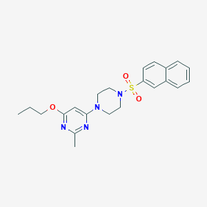 molecular formula C22H26N4O3S B2962858 2-Methyl-4-(4-(naphthalen-2-ylsulfonyl)piperazin-1-yl)-6-propoxypyrimidine CAS No. 946302-02-9